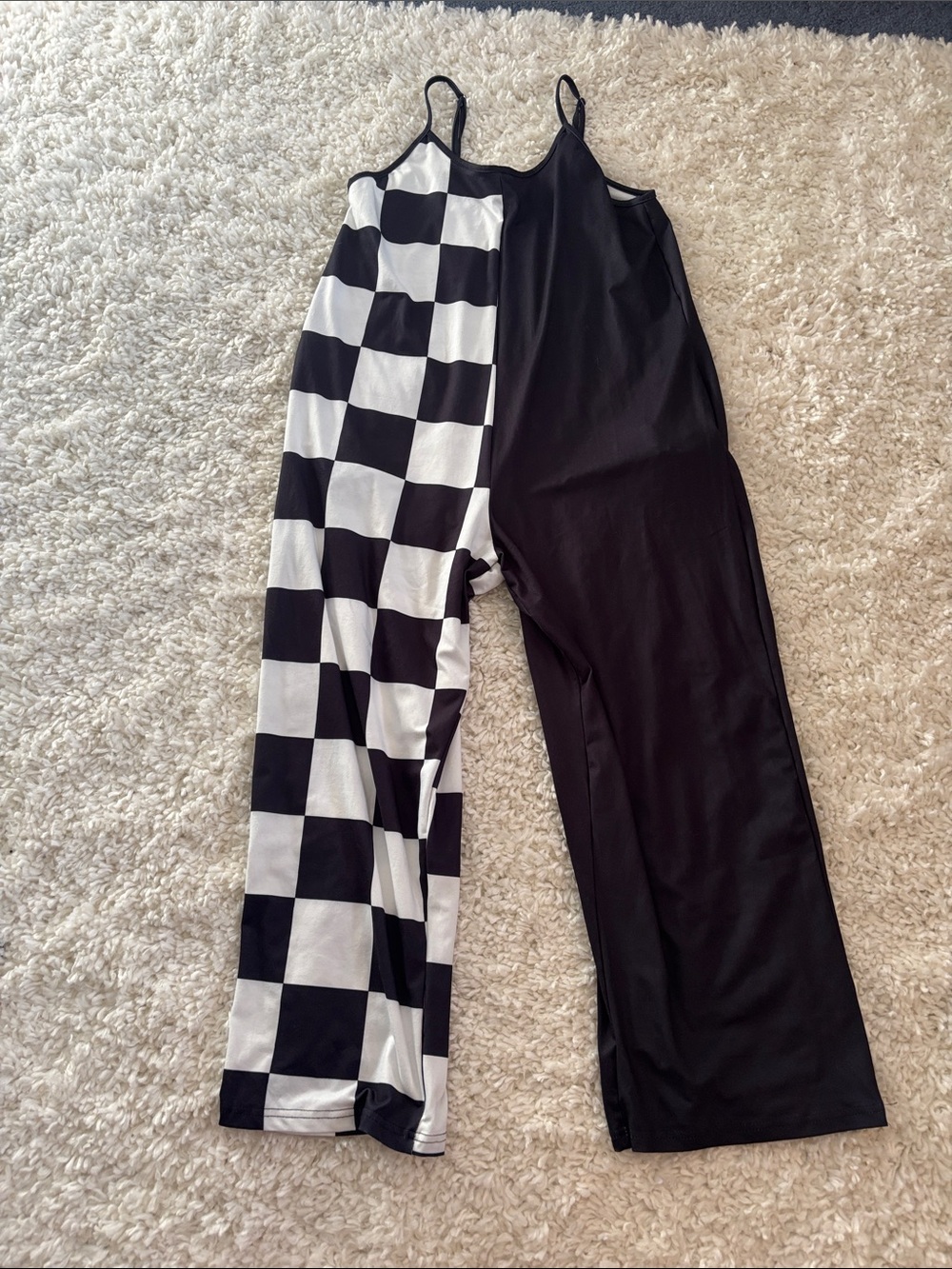 Black & White Checkerboard Wide-Leg Jumpsuit